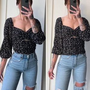 Long-Sleeve Cinched Front Cutout Top
